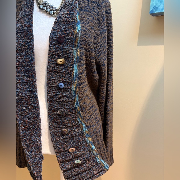 Anthropologie Curio Sweater Velour Brown Stone Shell Buttons Cardigan - Size XL - Picture 2 of 9